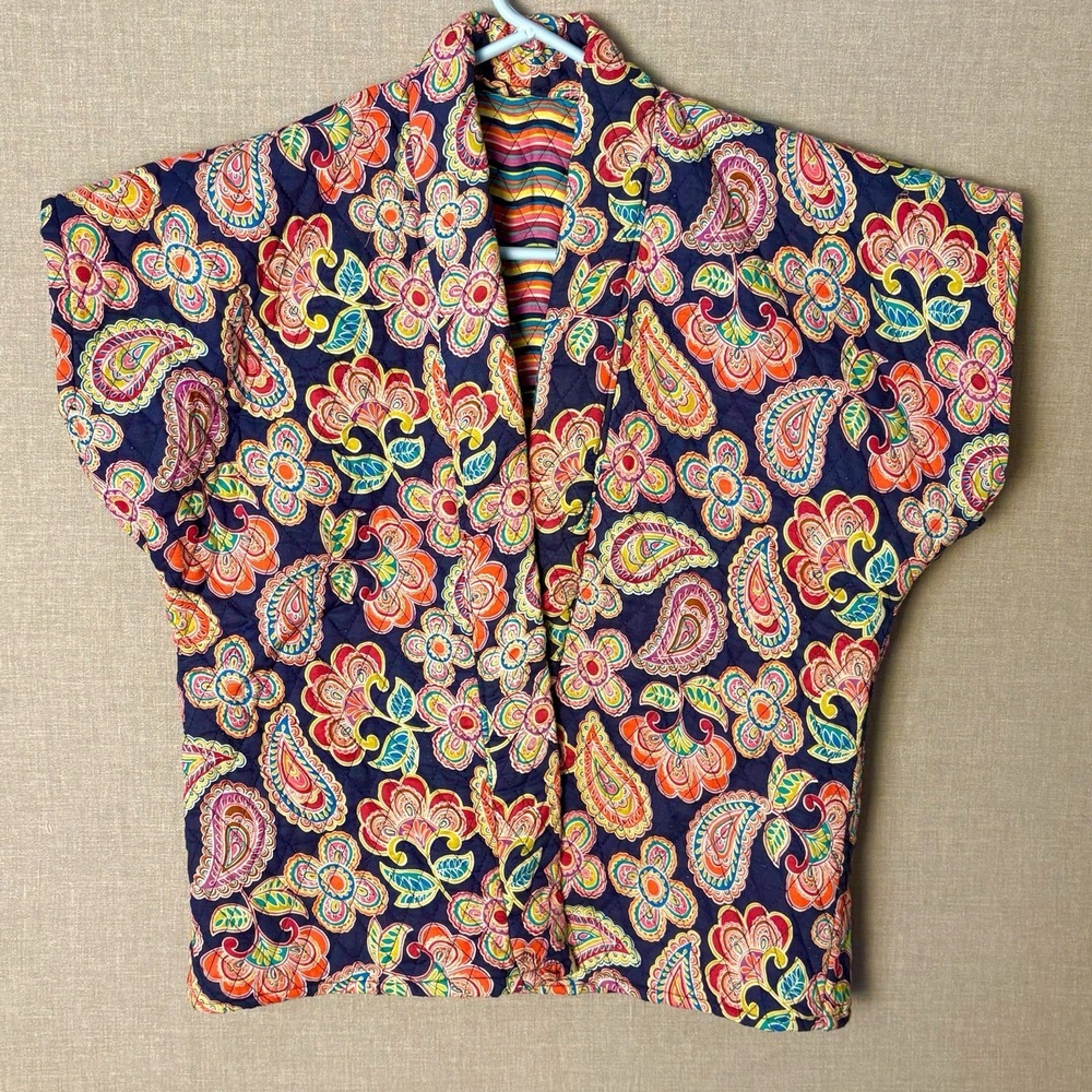 Vintage Quilted Paisley Jacket Coat Handmade Boho Striped Dopamine Size medium L